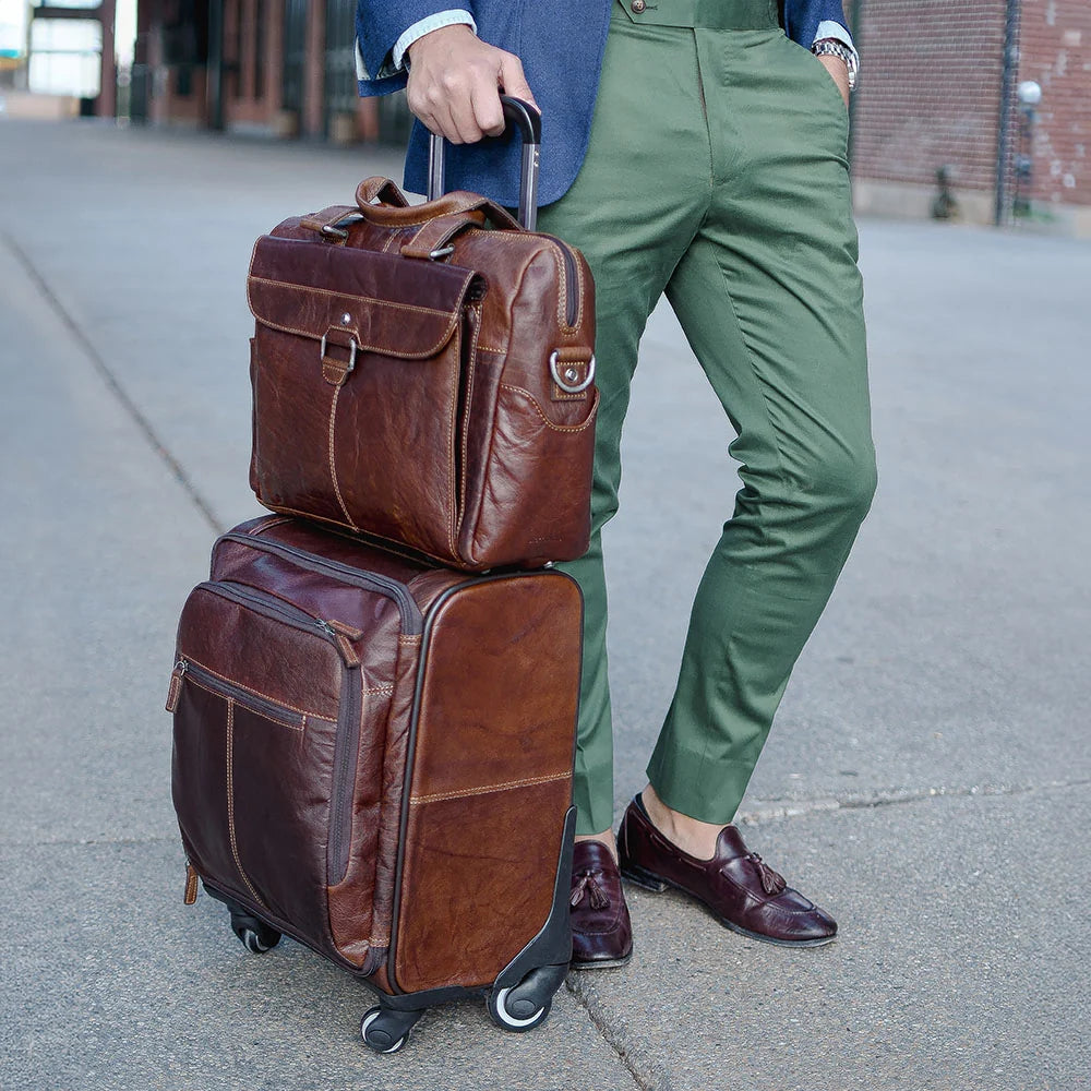 Jack Georges 18" Wheeled Carry-on Bag #7518 Hand-stained, Full-grain Buffalo Leather