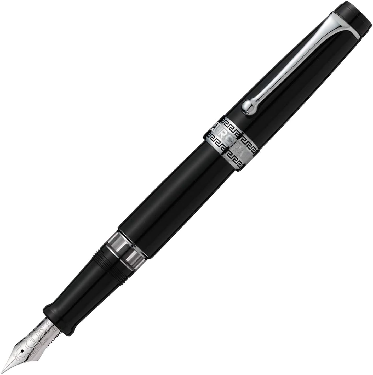 Aurora Optima Resin Fountain Pen - Black With Chrome Trim