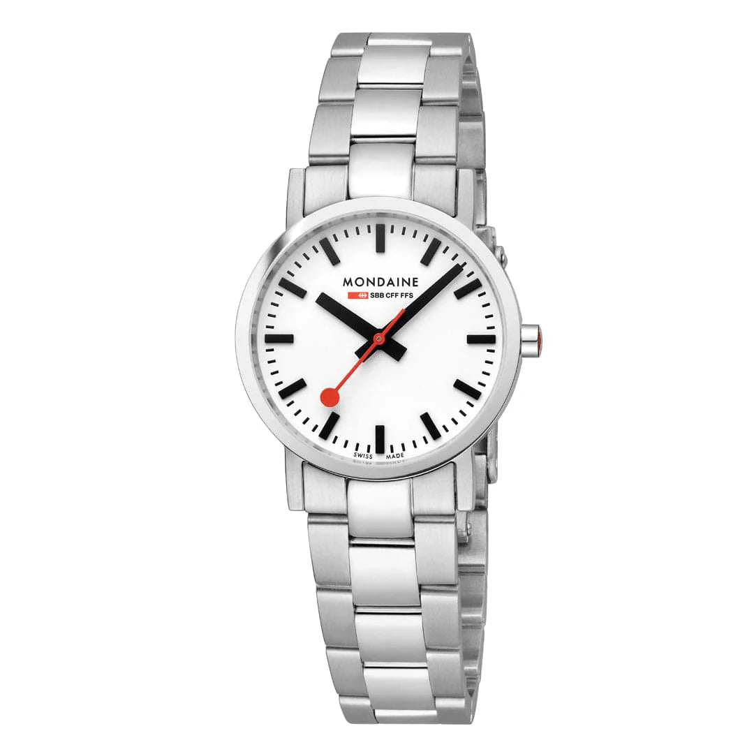Mondaine Classic 30 mm, Stainless Steel Unisex Watch With Signature White Dial