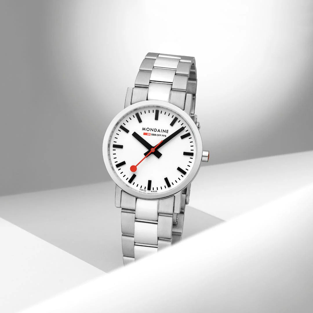 Mondaine Classic 30 mm, Stainless Steel Unisex Watch With Signature White Dial