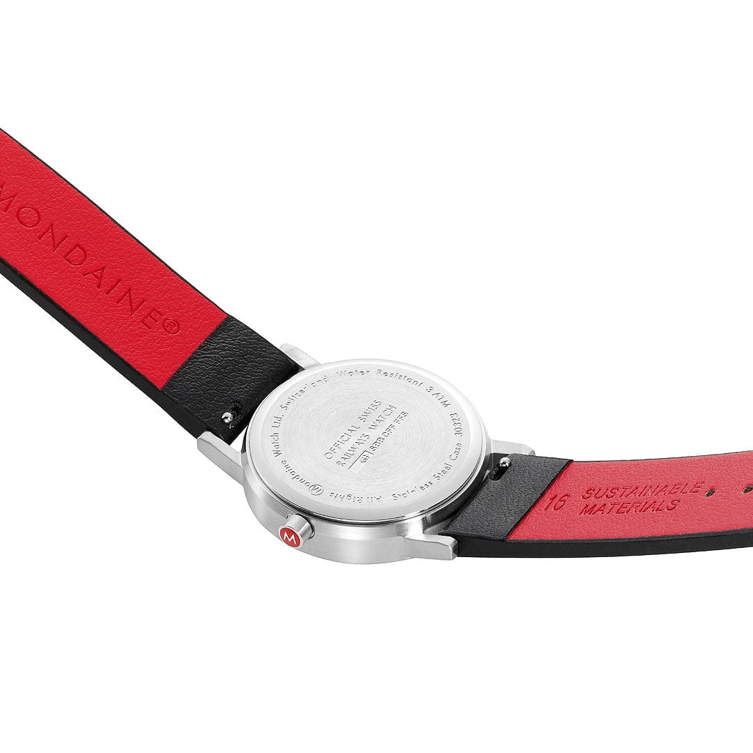 Mondaine Classic Brushed Steel Black vegan grape leather, 30 mm