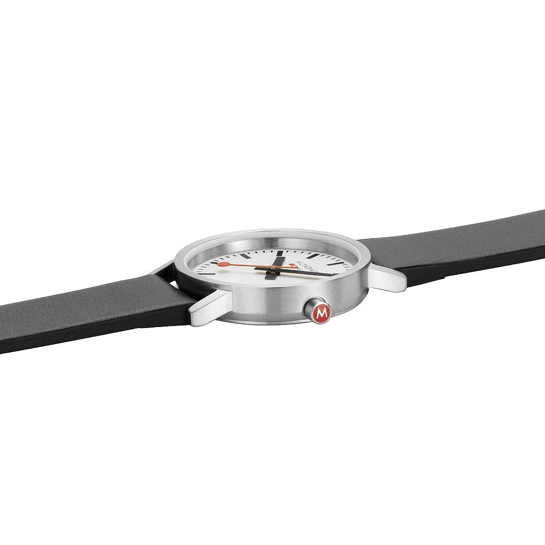 Mondaine Classic Brushed Steel Black vegan grape leather, 30 mm