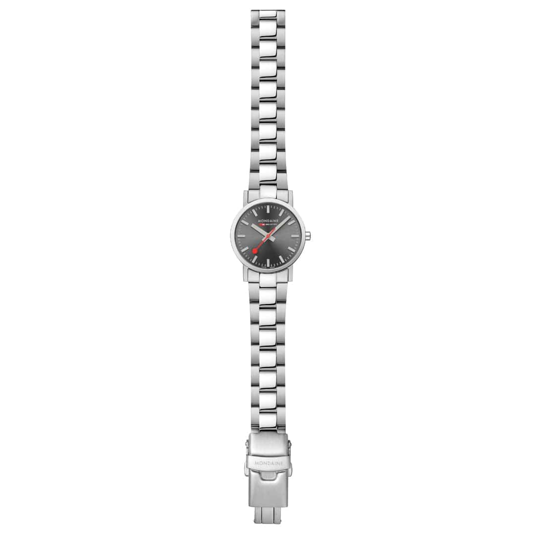Mondaine Classic 30 mm, Stainless Steel Unisex Watch With Gray Sunray Dial
