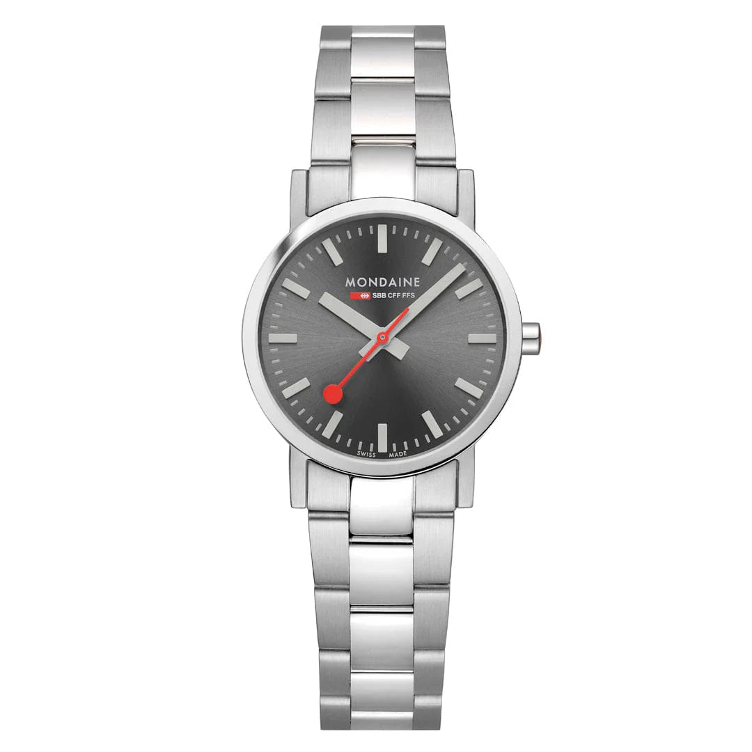 Mondaine Classic 30 mm, Stainless Steel Unisex Watch With Gray Sunray Dial