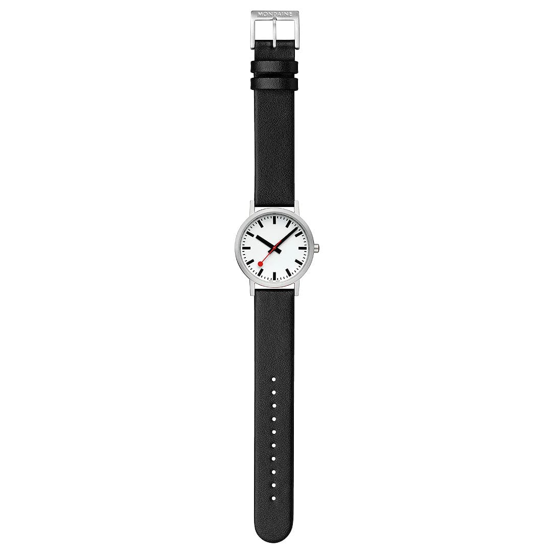 Mondaine Classic Brushed Steel Black, Vegan Grape Leather Strap, 36 mm