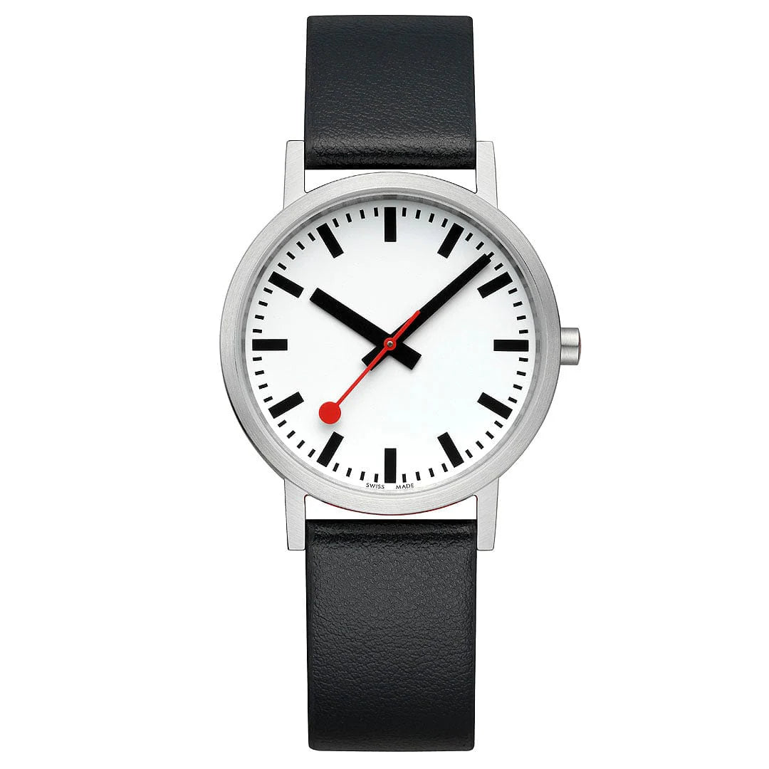 Mondaine Classic Brushed Steel Black, Vegan Grape Leather Strap, 36 mm
