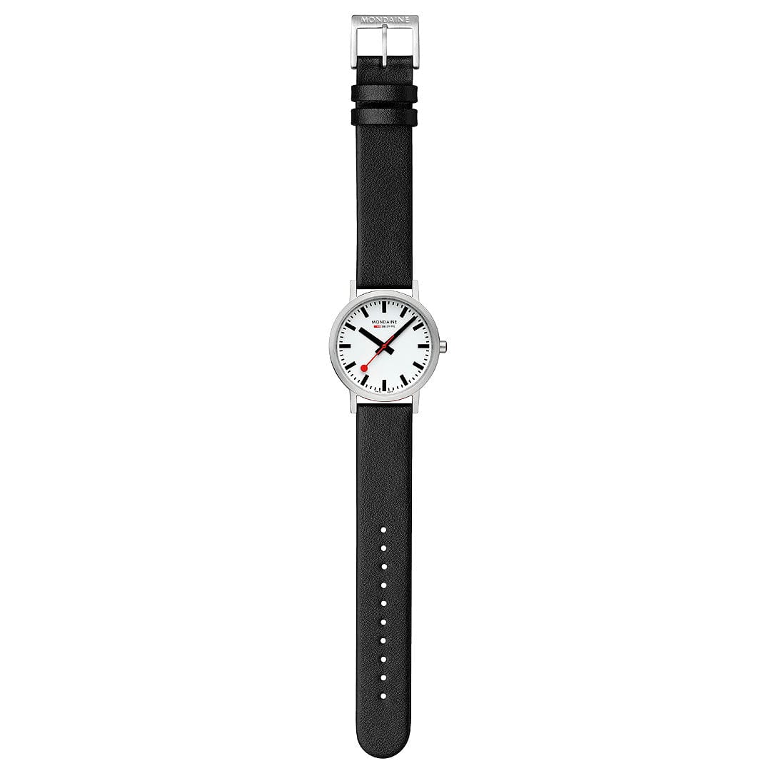 Mondaine Classic Brushed Steel Black, Vegan Grape Leather Strap, 36 mm