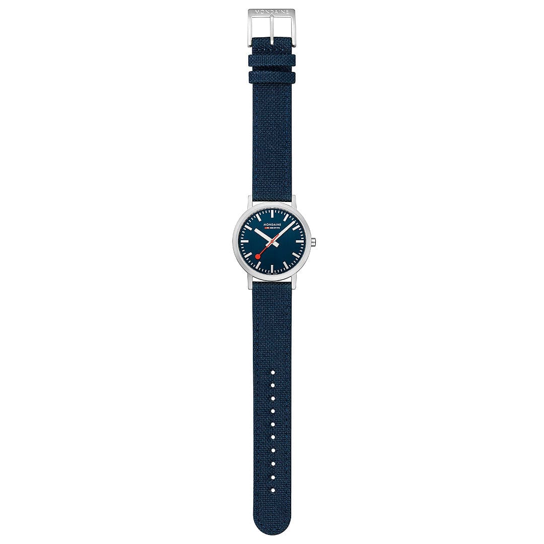 Mondaine Classic Brushed Steel Deep Ocean Blue Textile, 36 mm