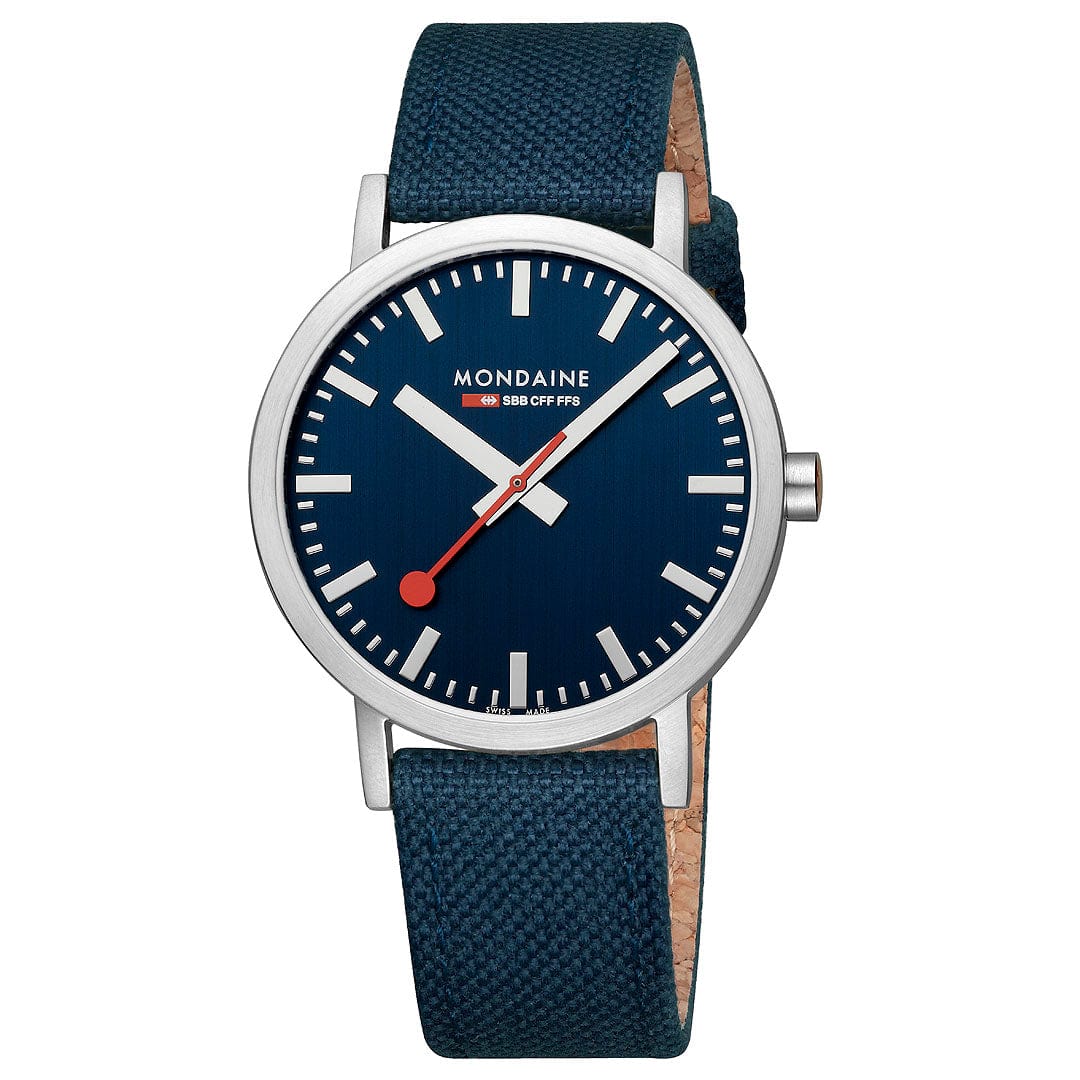 Mondaine Classic Brushed Steel Deep Ocean Blue Textile, 40 mm Men's Watch