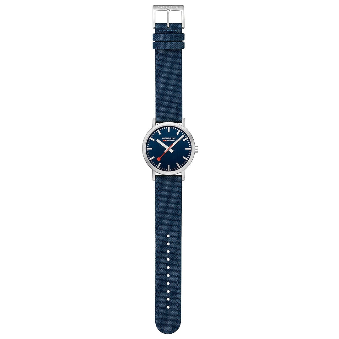 Mondaine Classic Brushed Steel Deep Ocean Blue Textile, 40 mm Men's Watch