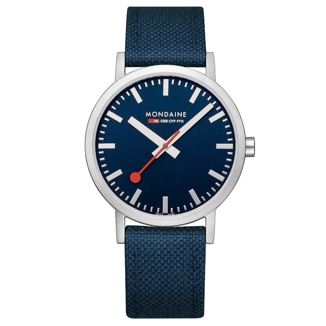 Mondaine Classic Brushed Steel Deep Ocean Blue Textile, 40 mm Men's Watch