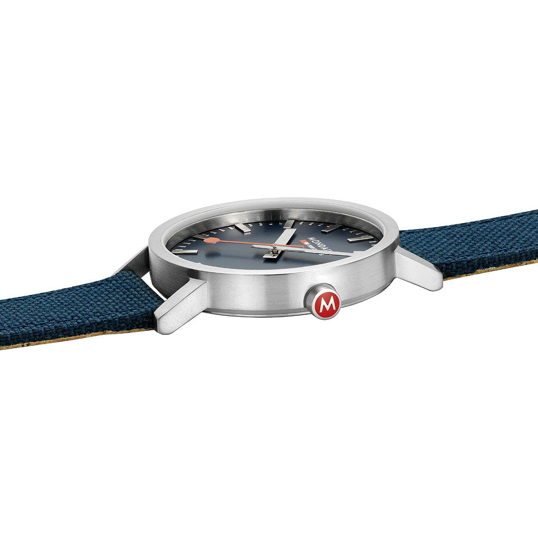 Mondaine Classic Brushed Steel Deep Ocean Blue Textile, 40 mm Men's Watch
