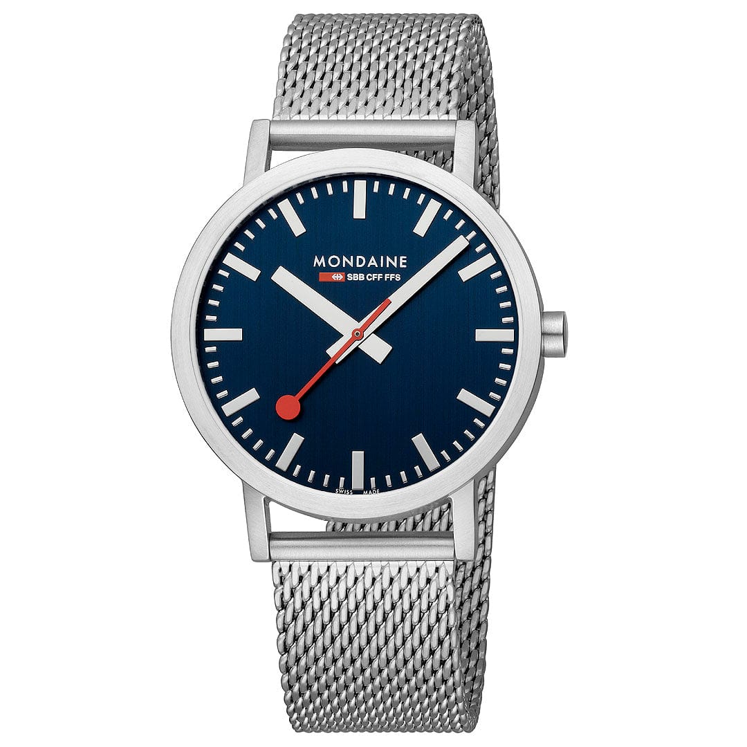 Mondaine Classic Silver Stainless Steel Bracelet with Deep Ocean Blue Dial, 40 mm Watch