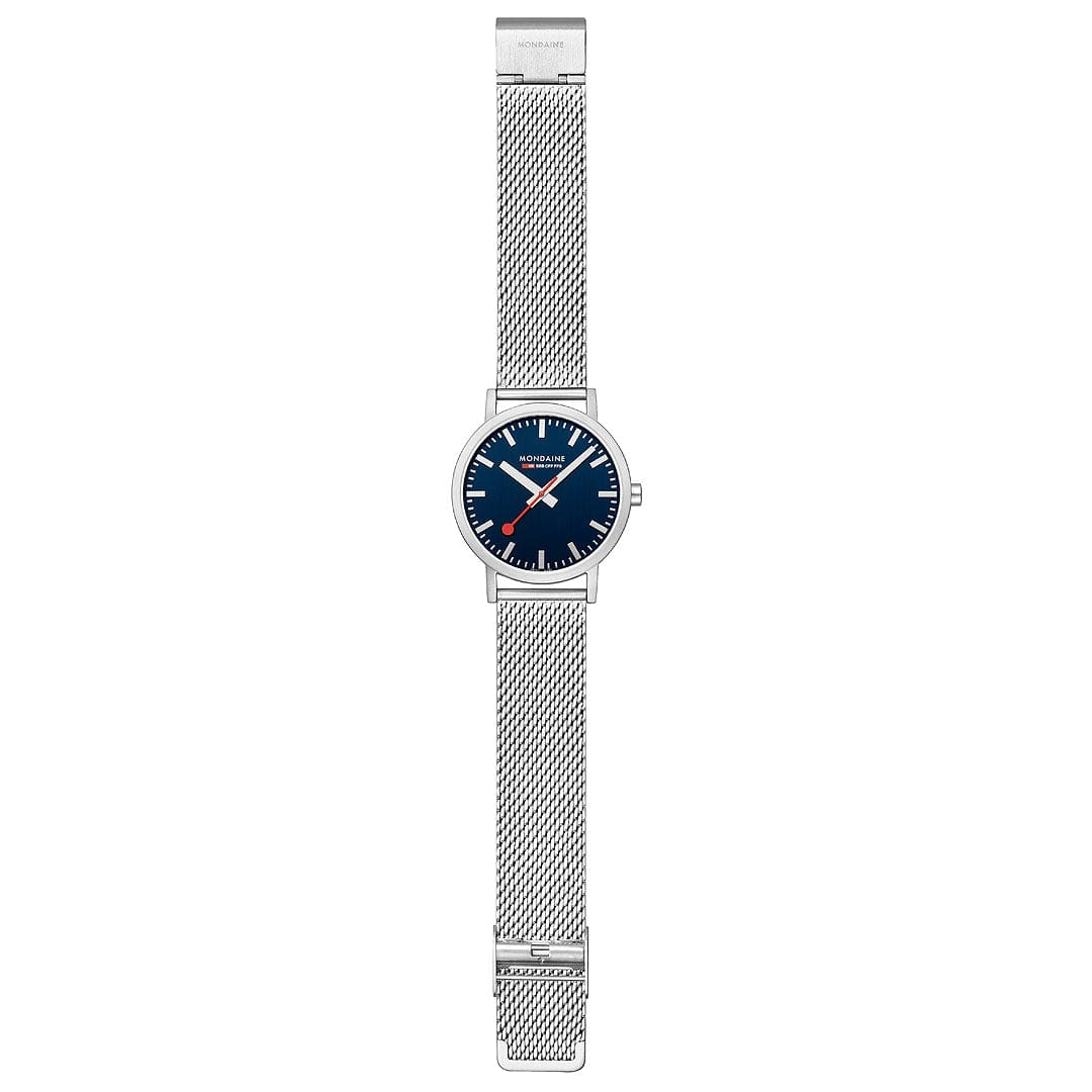 Mondaine Classic Silver Stainless Steel Bracelet with Deep Ocean Blue Dial, 40 mm Watch