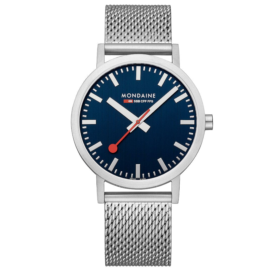 Mondaine Classic Silver Stainless Steel Bracelet with Deep Ocean Blue Dial, 40 mm Watch