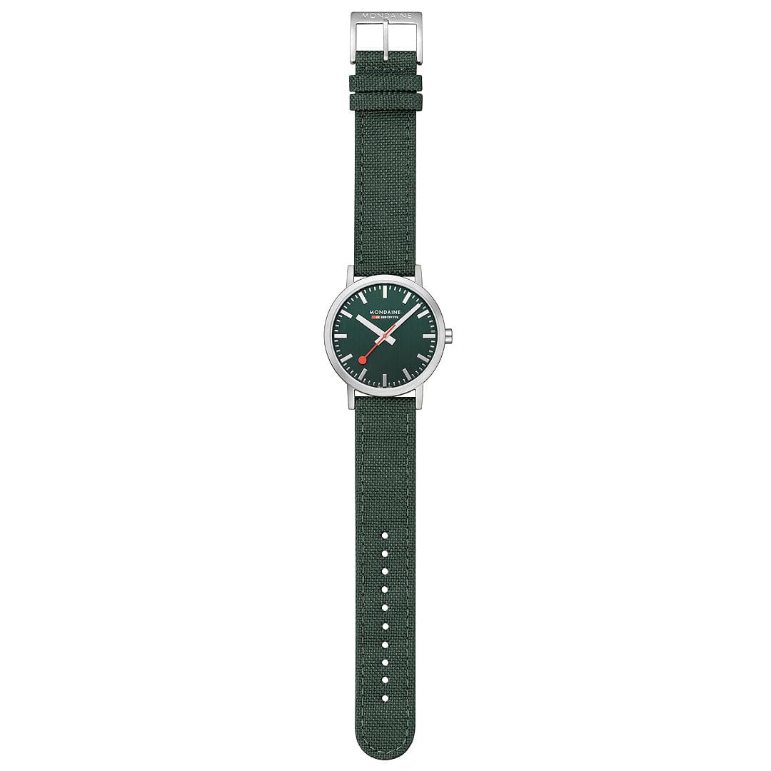 Mondaine Classic Brushed Steel Forest Green Textile, 40 mm Men's Watch