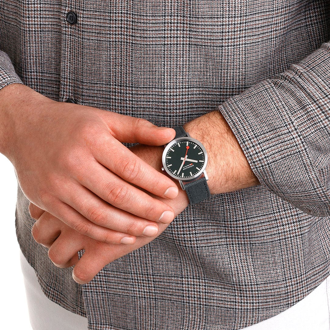 Mondaine Classic Brushed Steel Forest Green Textile, 40 mm Men's Watch