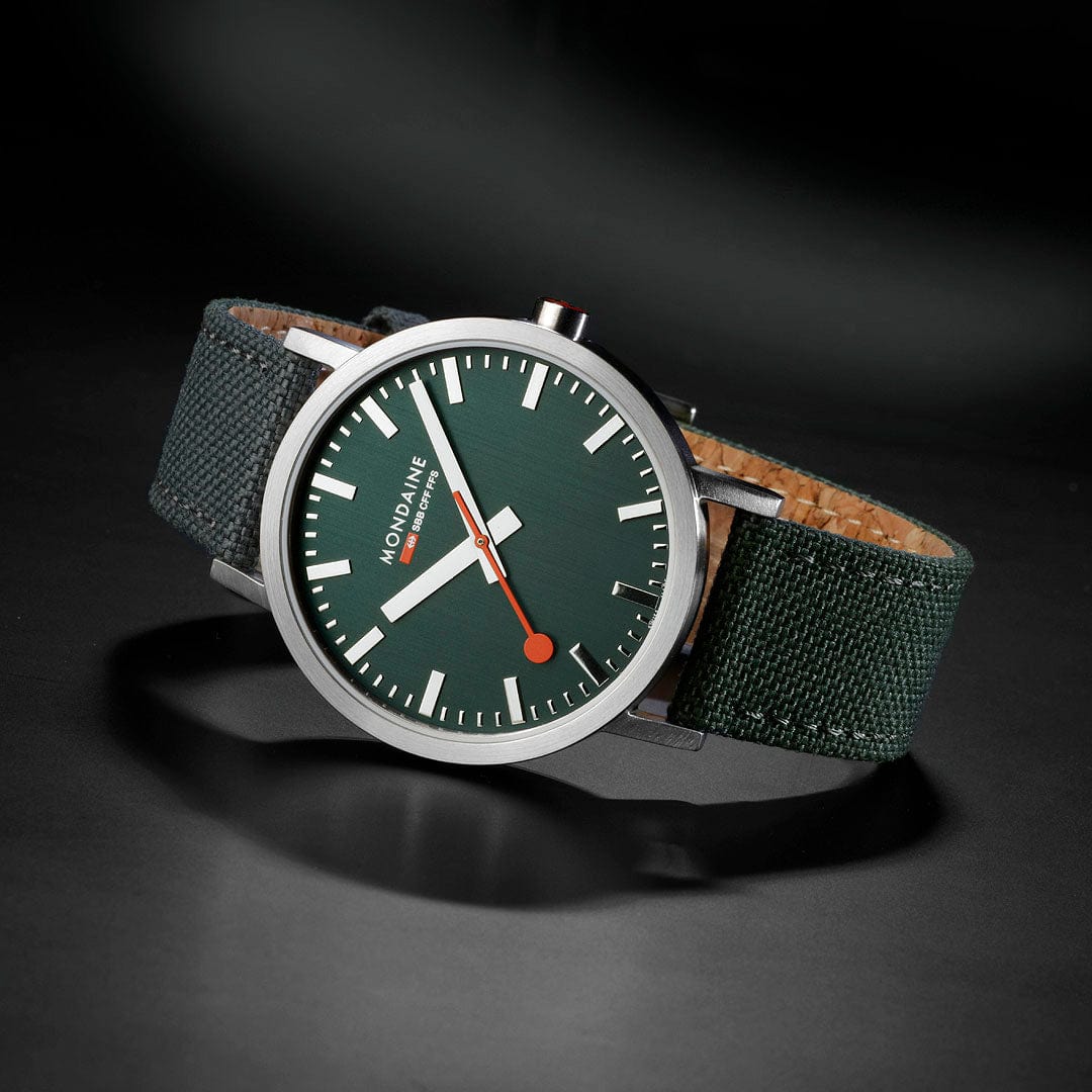 Mondaine Classic Brushed Steel Forest Green Textile, 40 mm Men's Watch