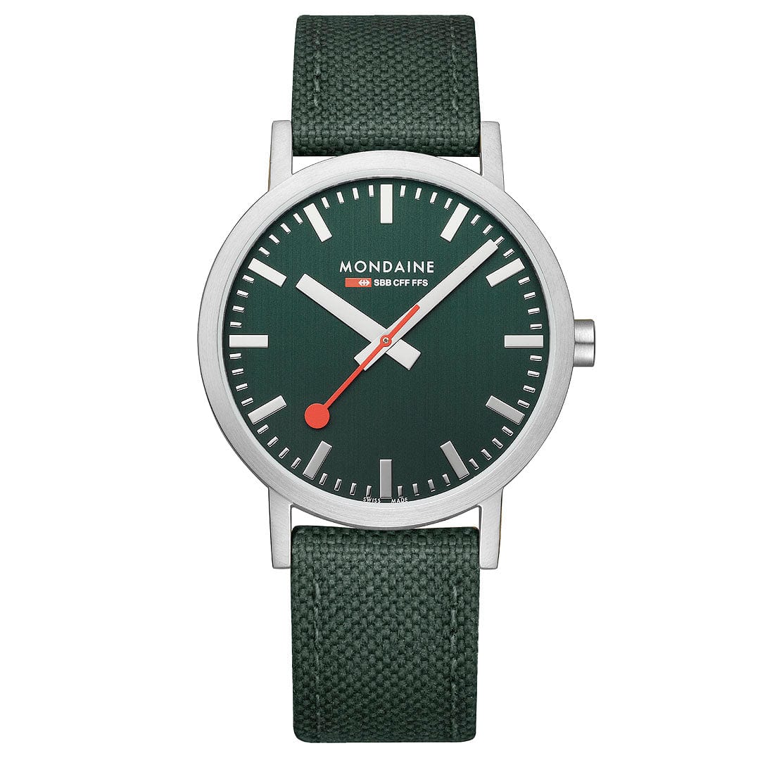 Mondaine Classic Brushed Steel Forest Green Textile, 40 mm Men's Watch