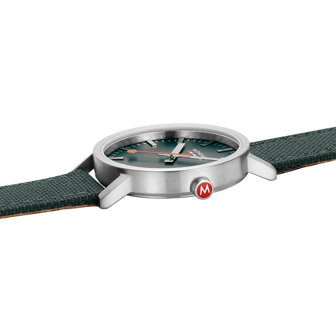 Mondaine Classic Brushed Steel Forest Green Textile, 40 mm Men's Watch