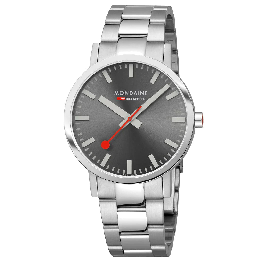 Mondaine Classic 40 mm, Stainless Steel Link Men's Watch Gray Sundial