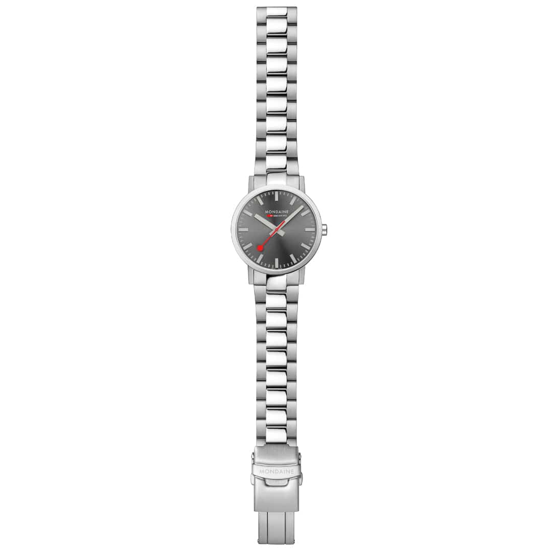 Mondaine Classic 40 mm, Stainless Steel Link Men's Watch Gray Sundial