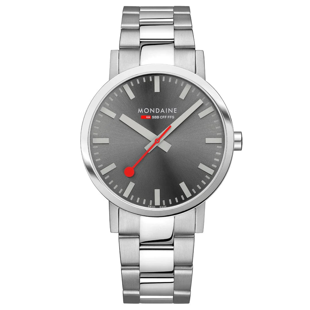 Mondaine Classic 40 mm, Stainless Steel Link Men's Watch Gray Sundial