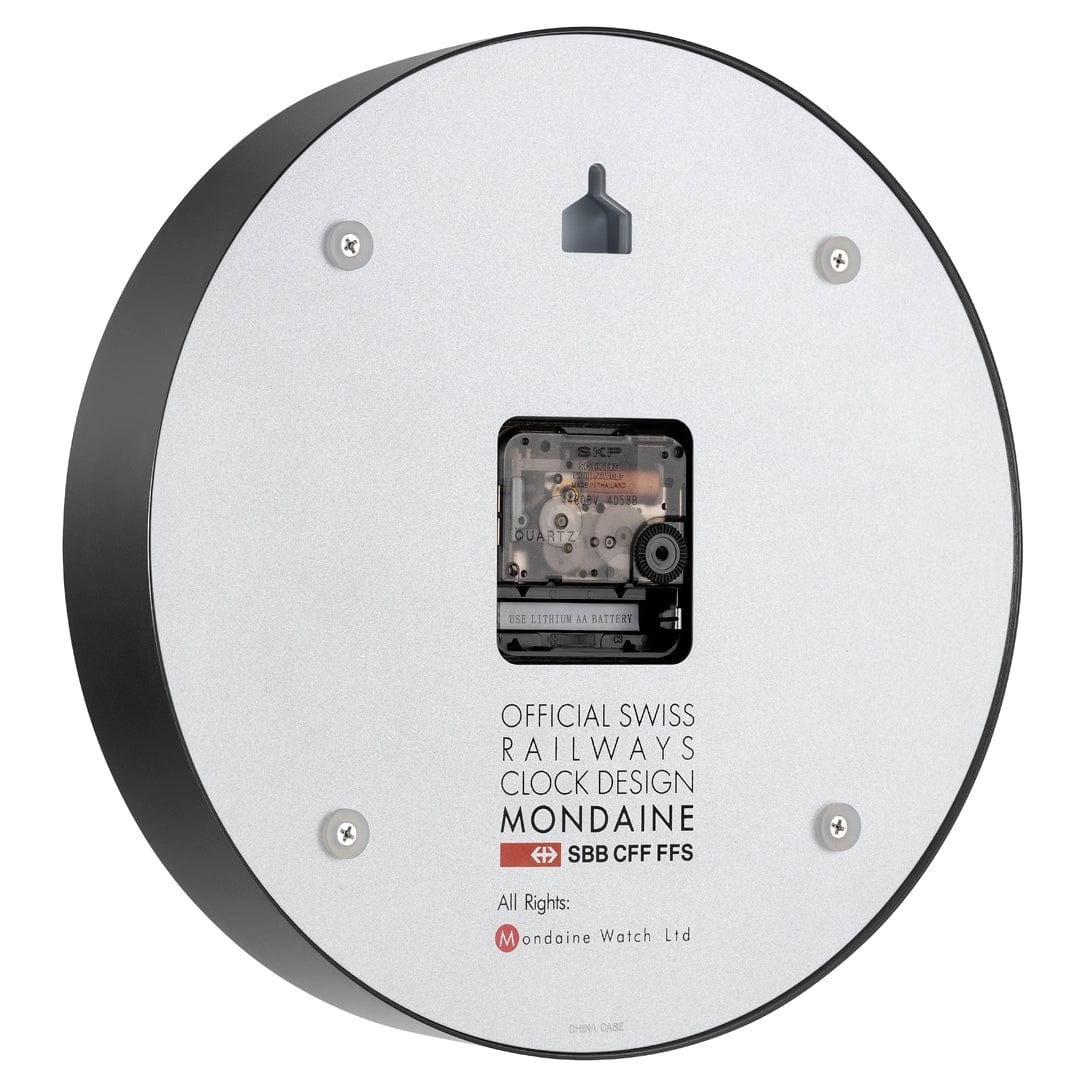Mondaine Wall Clock Black/White 25 cm - Altman Luggage 