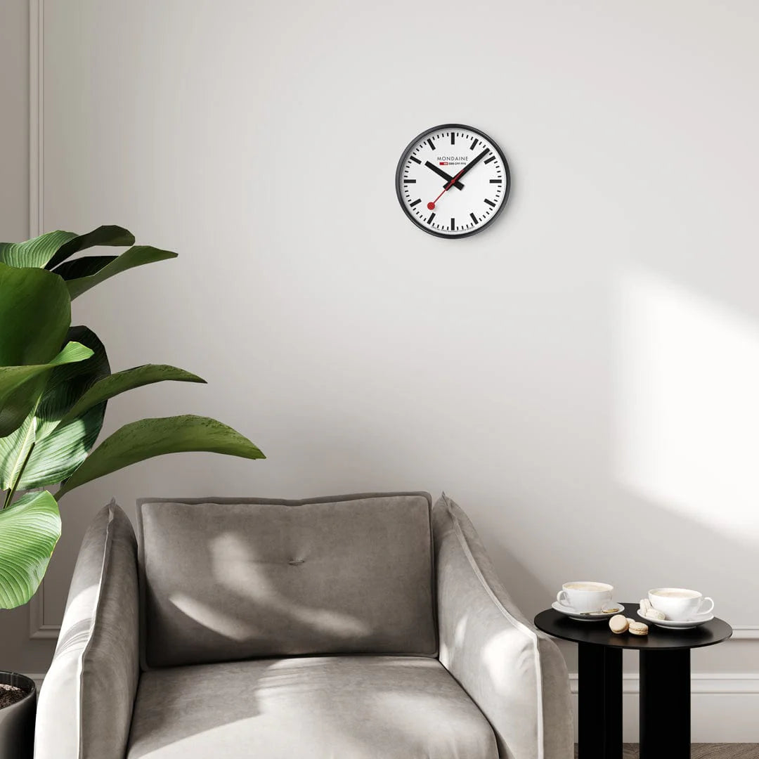 Mondaine Wall Clock Black/White 25 cm - Altman Luggage 