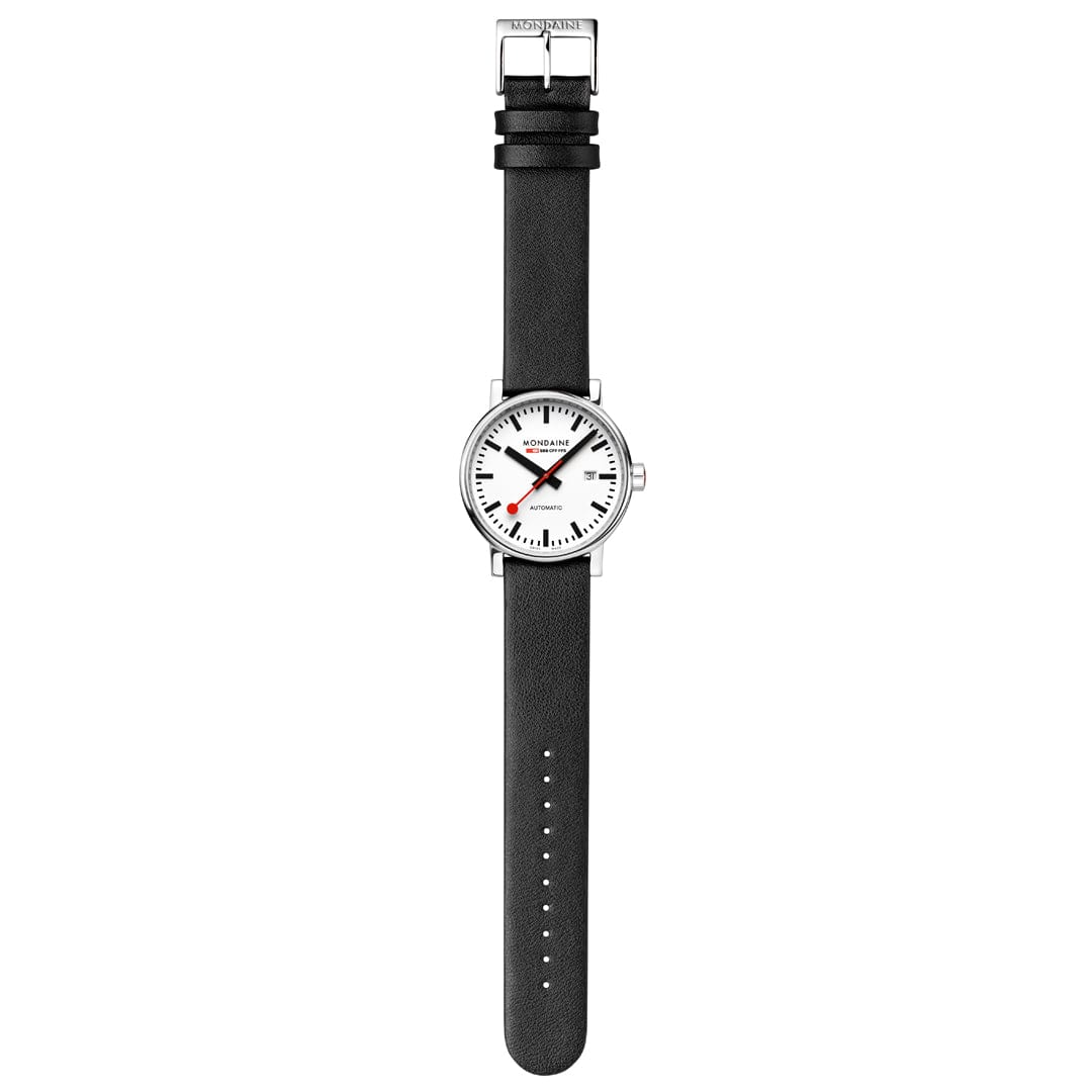 Mondaine Evo2 Automatic Men's Watch Black Vegan Leather Strap, 40 mm