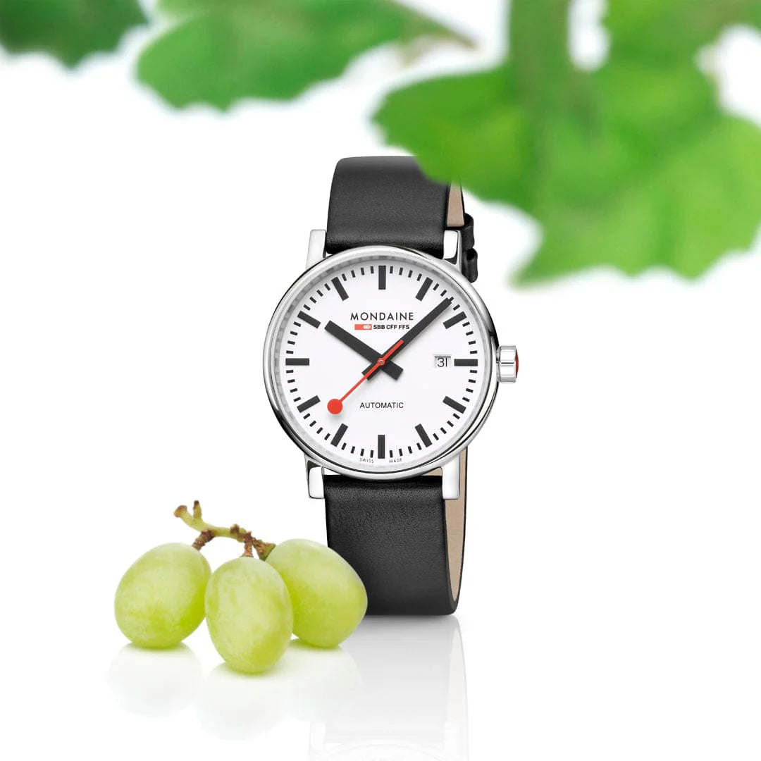 Mondaine Evo2 Automatic Men's Watch Black Vegan Leather Strap, 40 mm