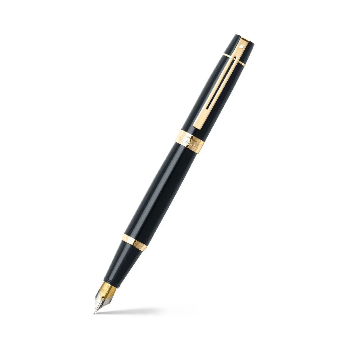 Sheaffer 300 Glossy Black Fountain Pen With Gold Trims