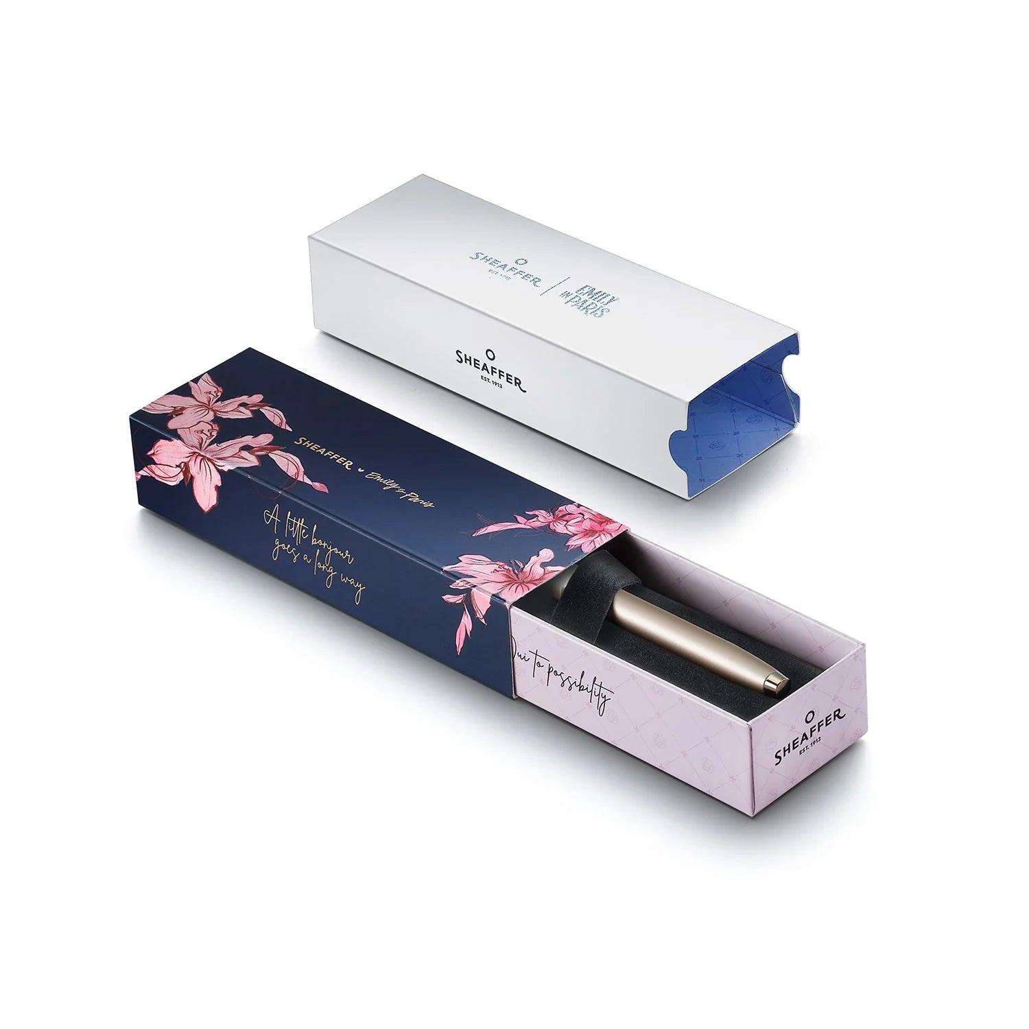 Sheaffer 100 Emily in Paris 9377 Champagne Gold Fountain Pen with Champagne Gold Trims and Bow-Shaped Clip Emblem