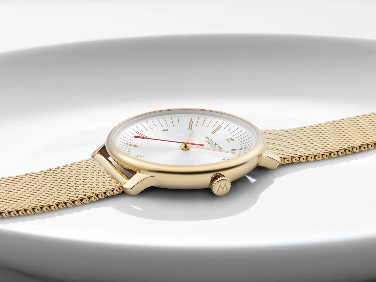 Mondaine Doppio 33 mm IP Gold Stainless Steel Mesh Strap