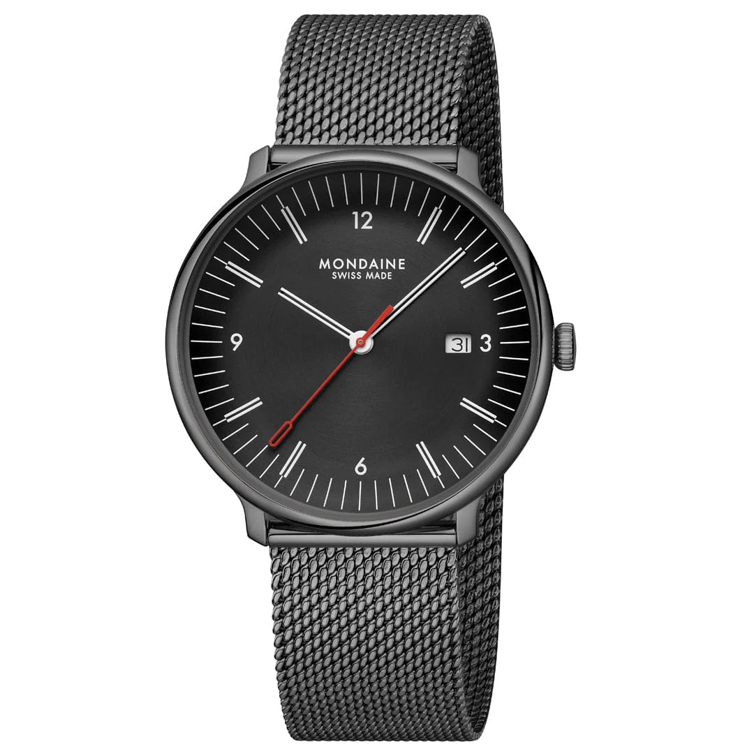 Mondaine Doppio 41 mm IP Gun Stainless Steel Mesh Men's Watch