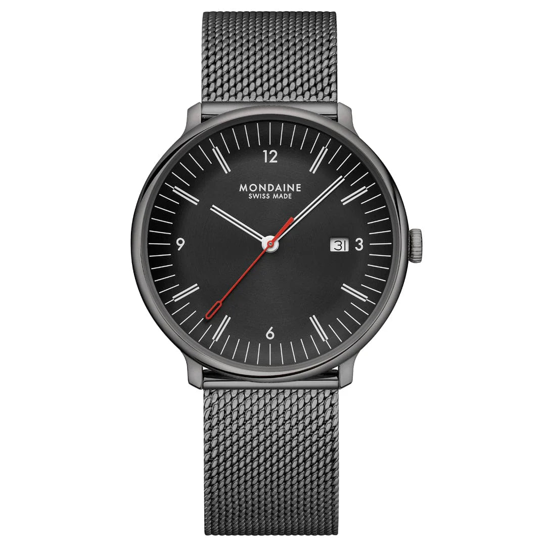 Mondaine Doppio 41 mm IP Gun Stainless Steel Mesh Men's Watch