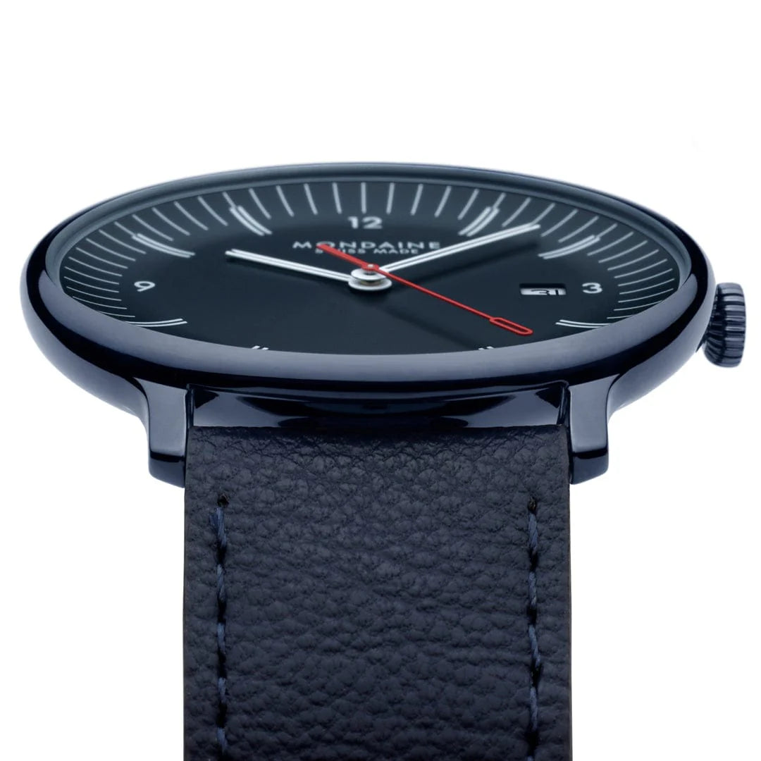 Mondaine Doppio 41 mm Blue Vegan Apple Leather Strap