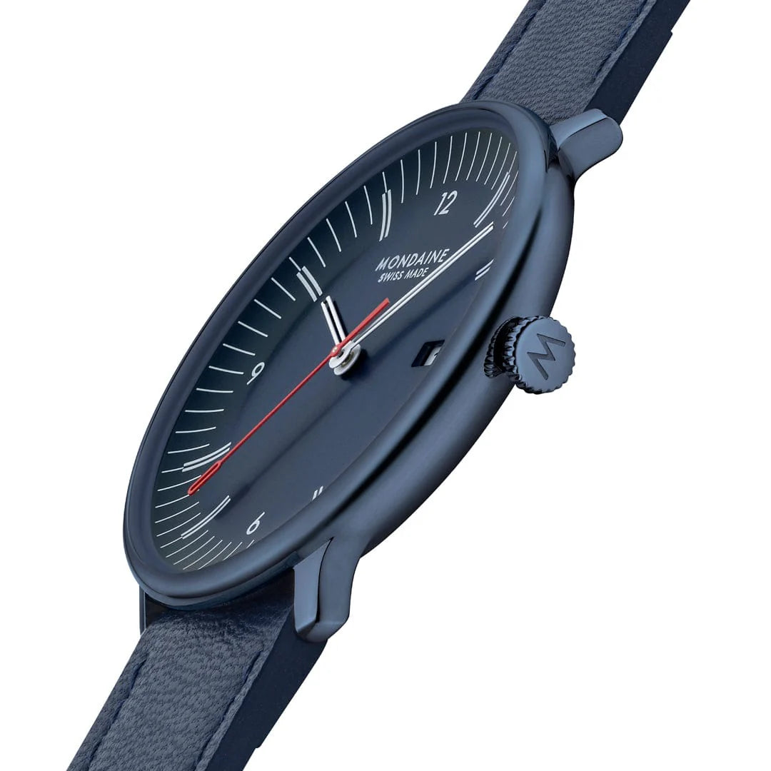 Mondaine Doppio 41 mm Blue Vegan Apple Leather Strap