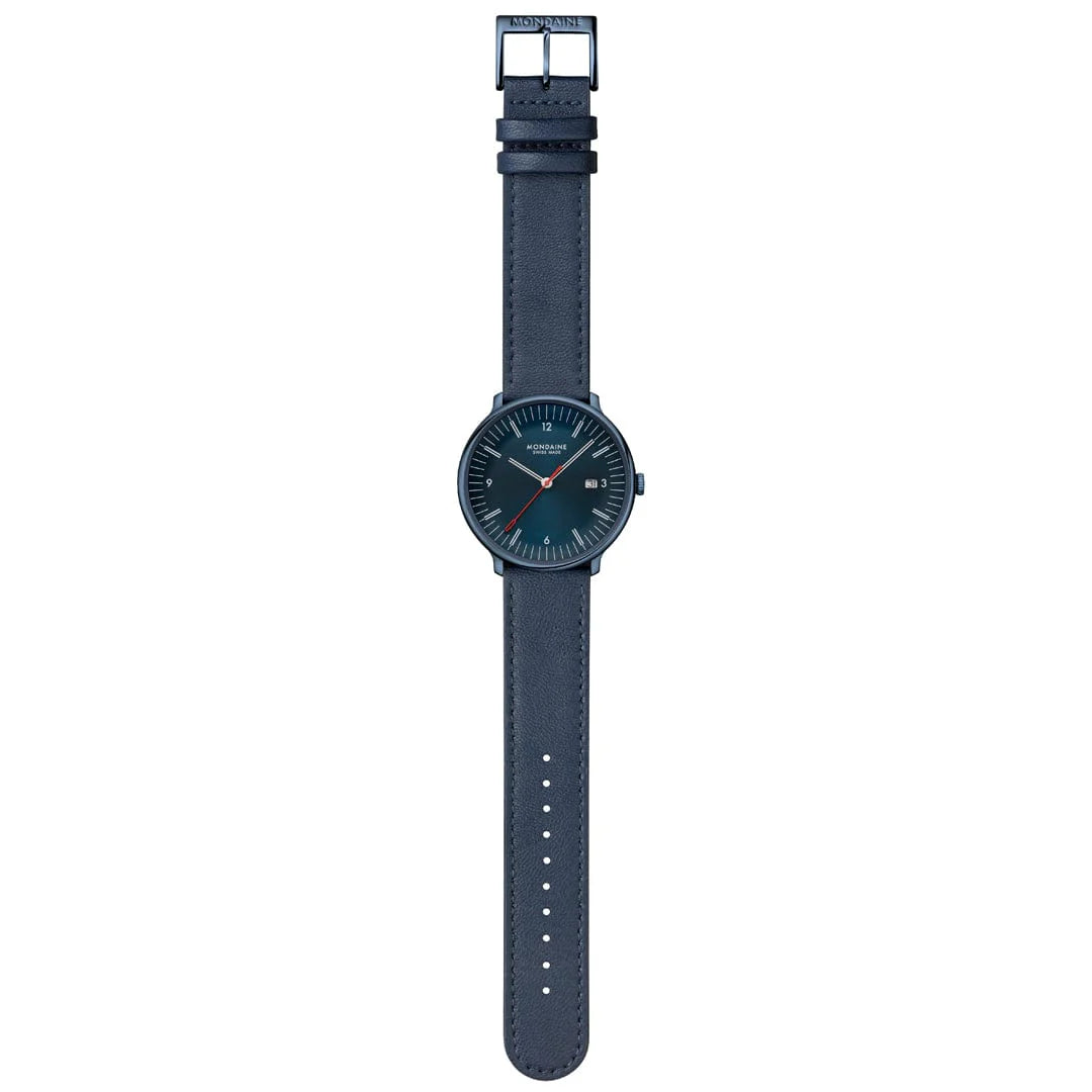 Mondaine Doppio 41 mm Blue Vegan Apple Leather Strap