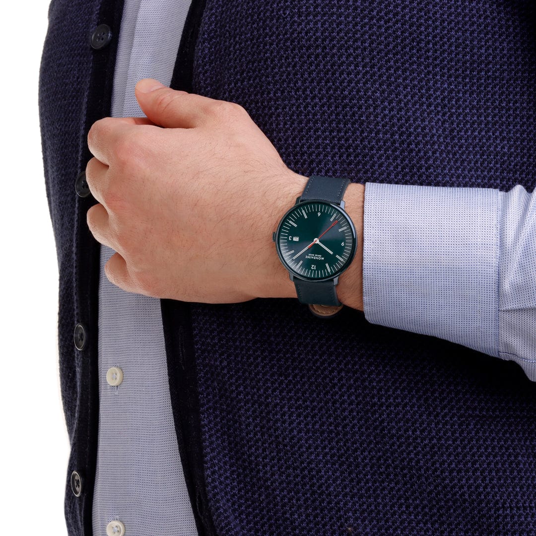 Mondaine Doppio 41 mm Blue Vegan Apple Leather Strap