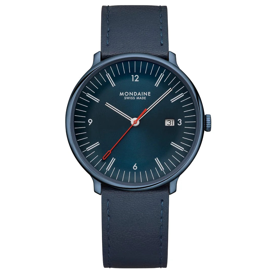 Mondaine Doppio 41 mm Blue Vegan Apple Leather Strap