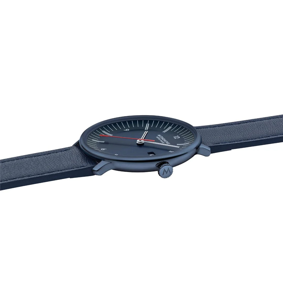 Mondaine Doppio 41 mm Blue Vegan Apple Leather Strap