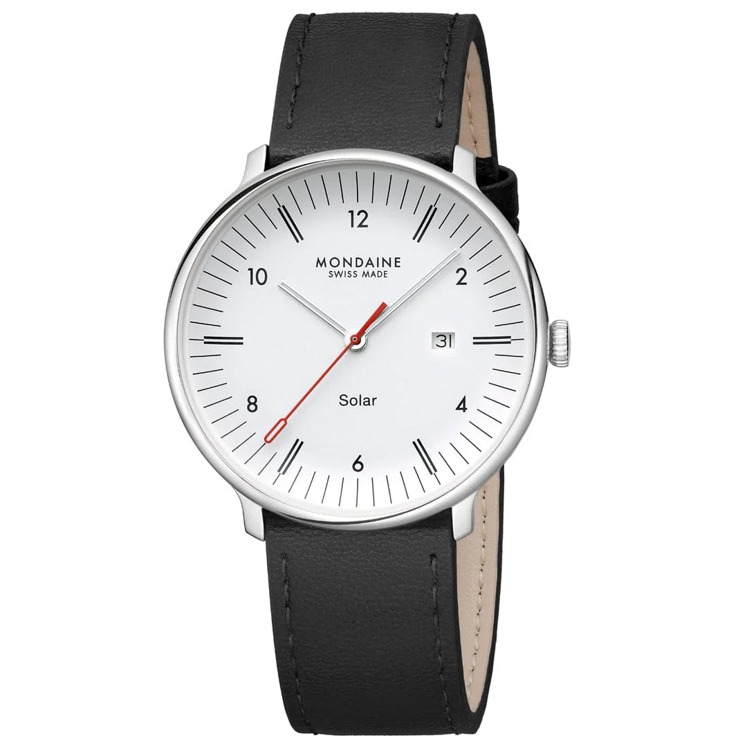 Mondaine Doppio Solar Powered 41 mm Black Vegan Apple Leather Strap
