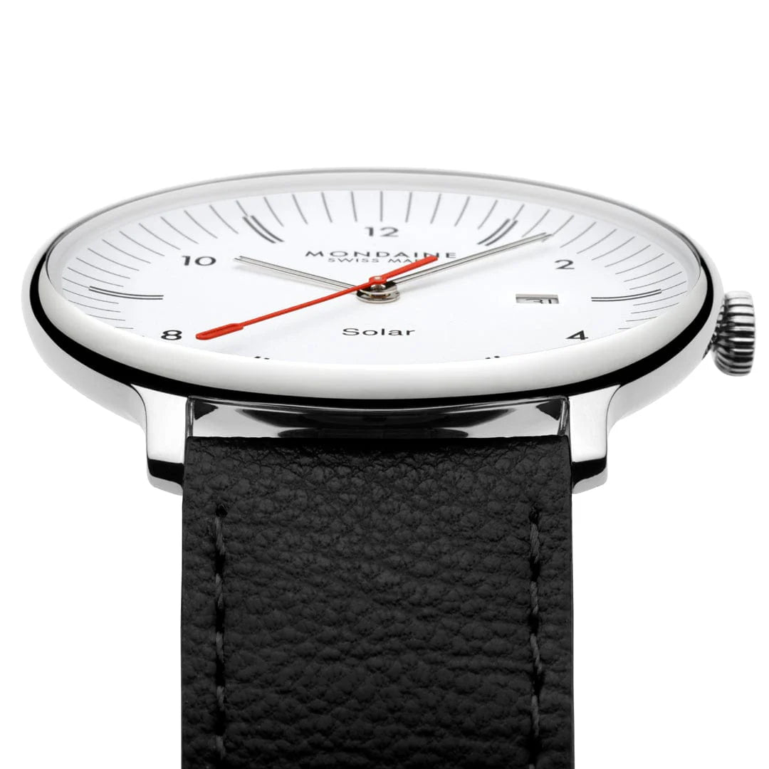 Mondaine Doppio Solar Powered 41 mm Black Vegan Apple Leather Strap