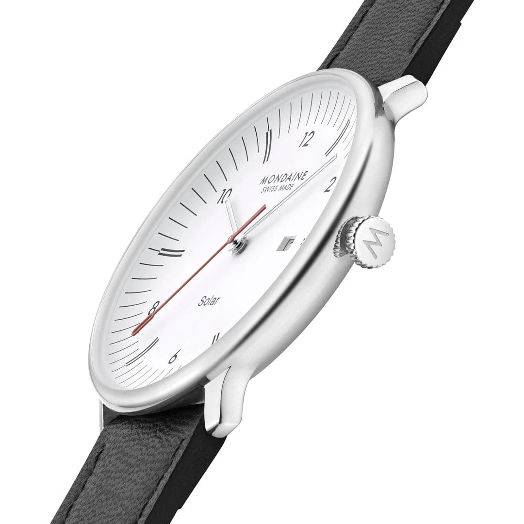 Mondaine Doppio Solar Powered 41 mm Black Vegan Apple Leather Strap