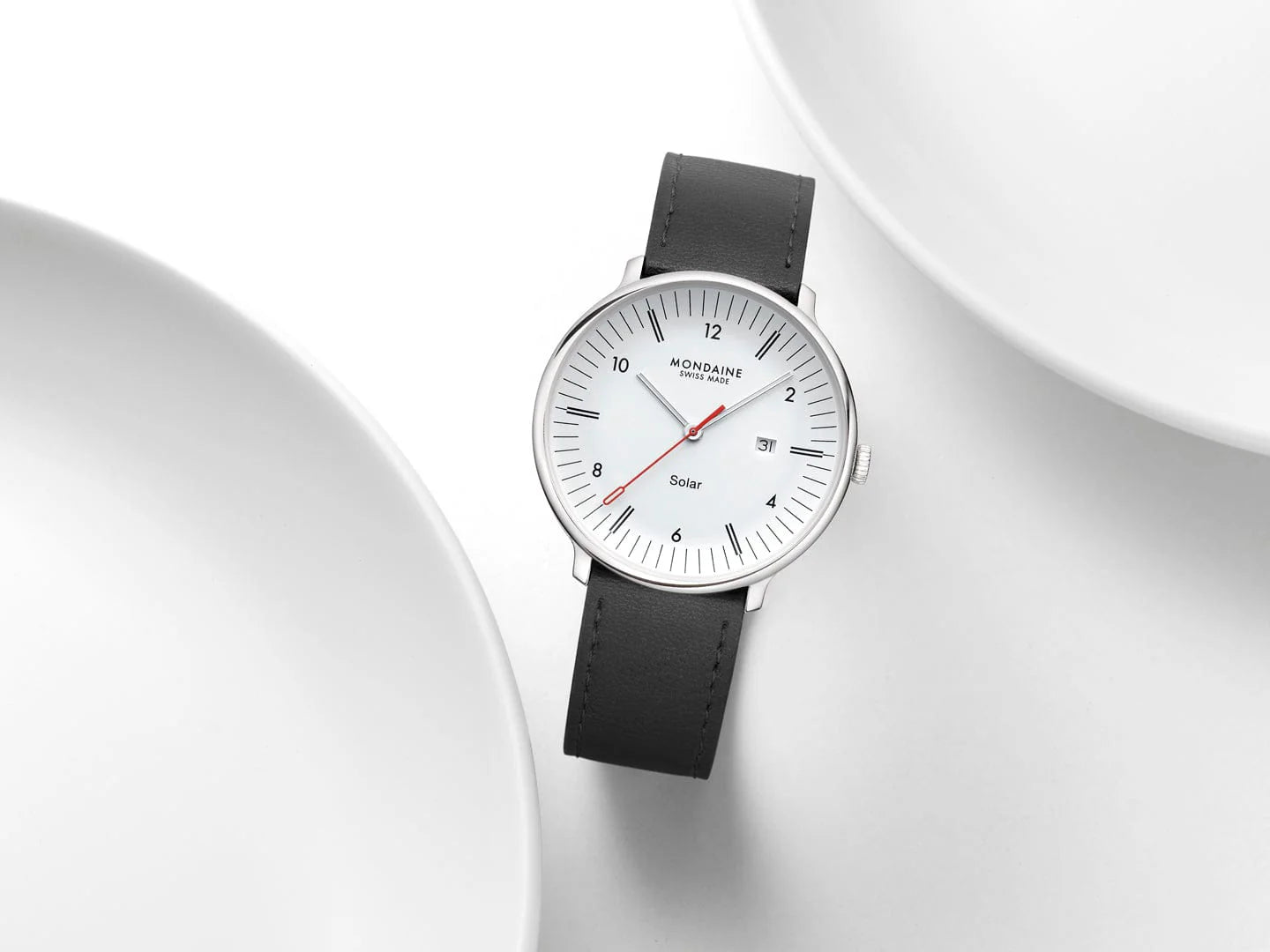 Mondaine Doppio Solar Powered 41 mm Black Vegan Apple Leather Strap