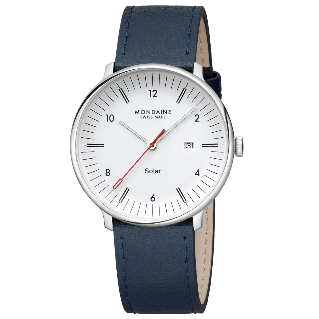 Mondaine Doppio Solar Powered 41 mm Blue Vegan Apple Leather Strap