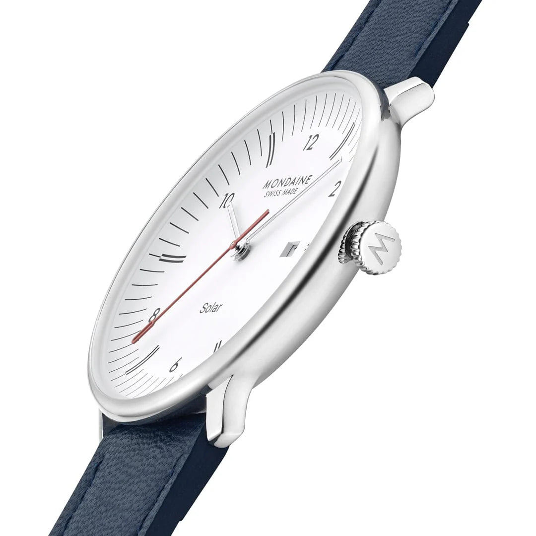 Mondaine Doppio Solar Powered 41 mm Blue Vegan Apple Leather Strap