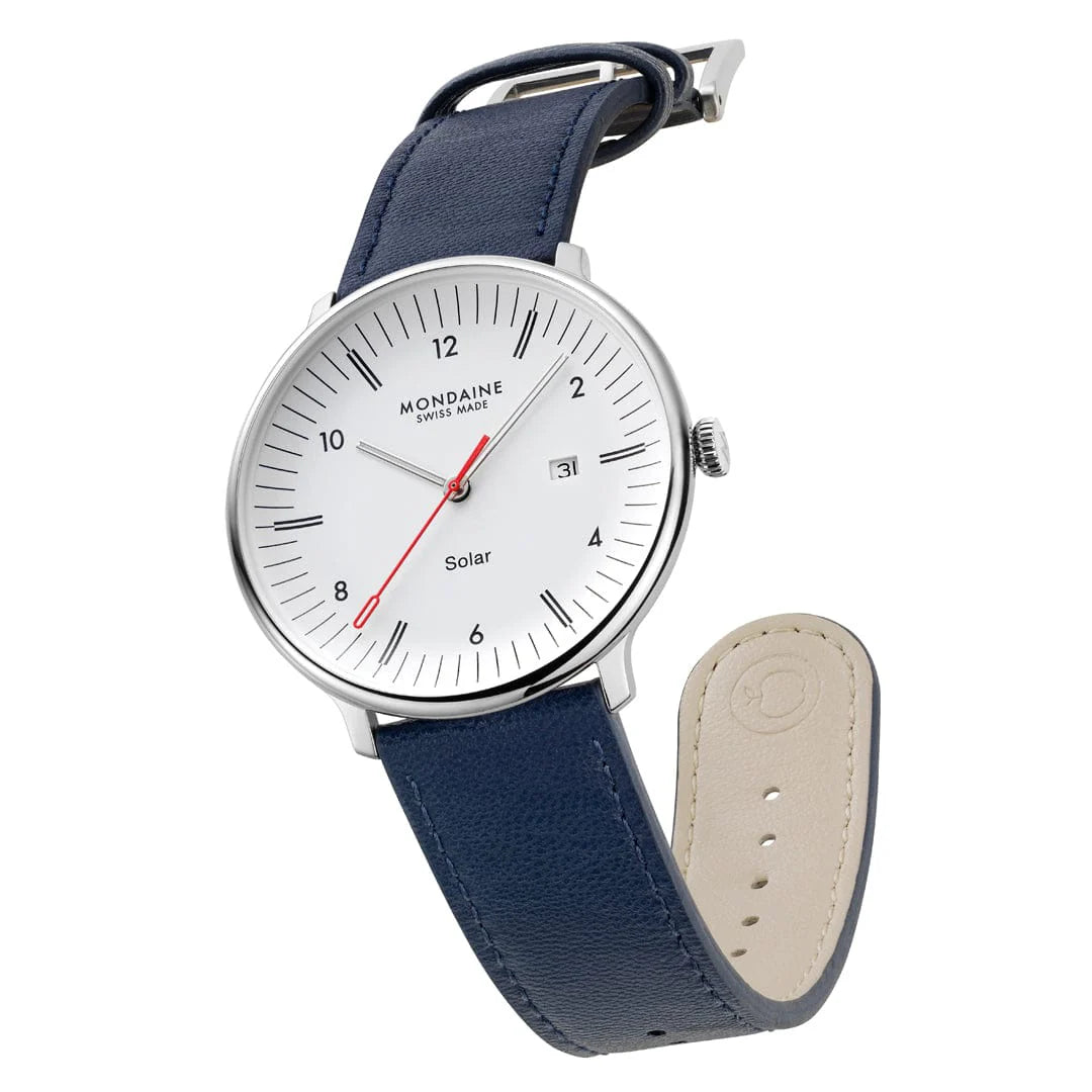 Mondaine Doppio Solar Powered 41 mm Blue Vegan Apple Leather Strap
