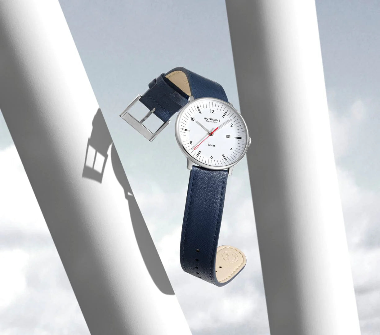 Mondaine Doppio Solar Powered 41 mm Blue Vegan Apple Leather Strap